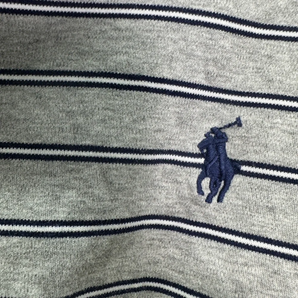 Polo Ralph Lauren Mens XXL Custom Slim Fit Striped Polo Shirt Grey Navy Blue